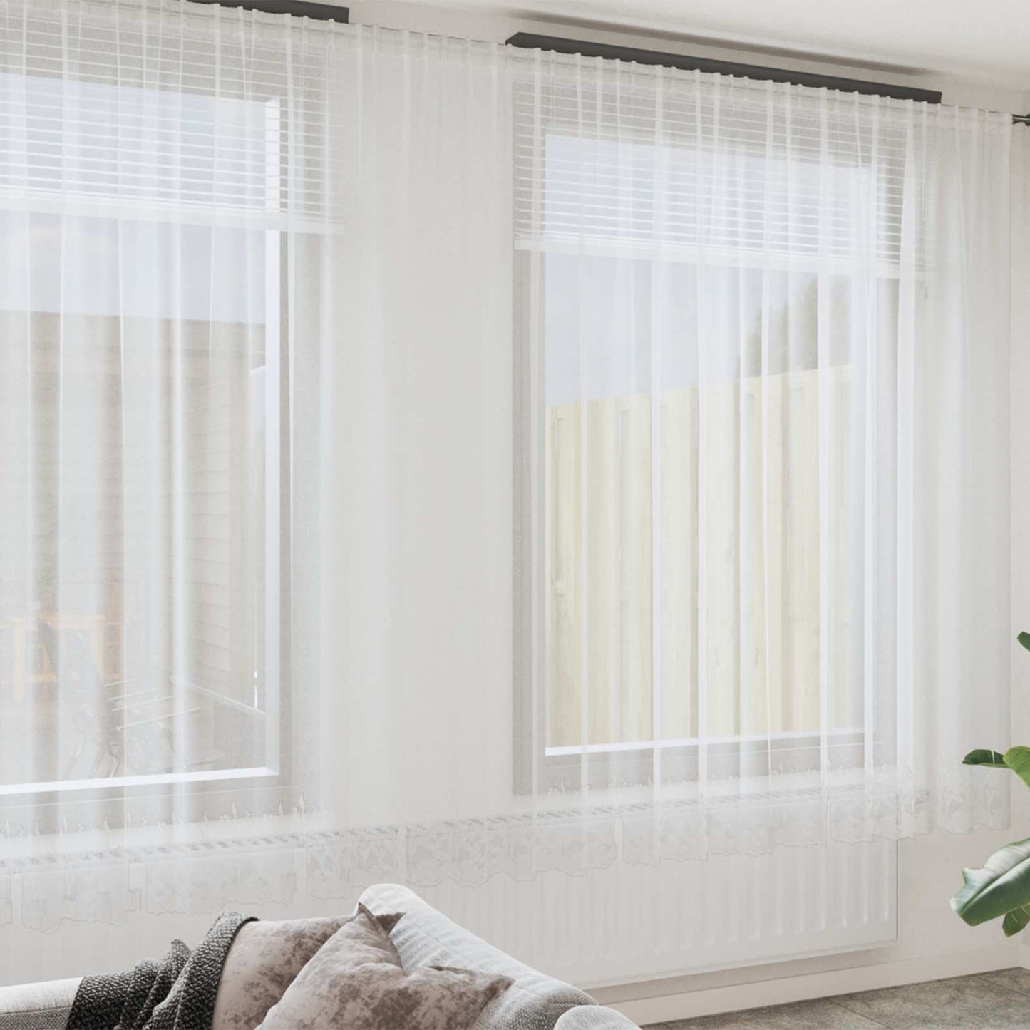 Vidaxl kantgordijn met gordijnen bloemen wit 280 x 900 cm polyester