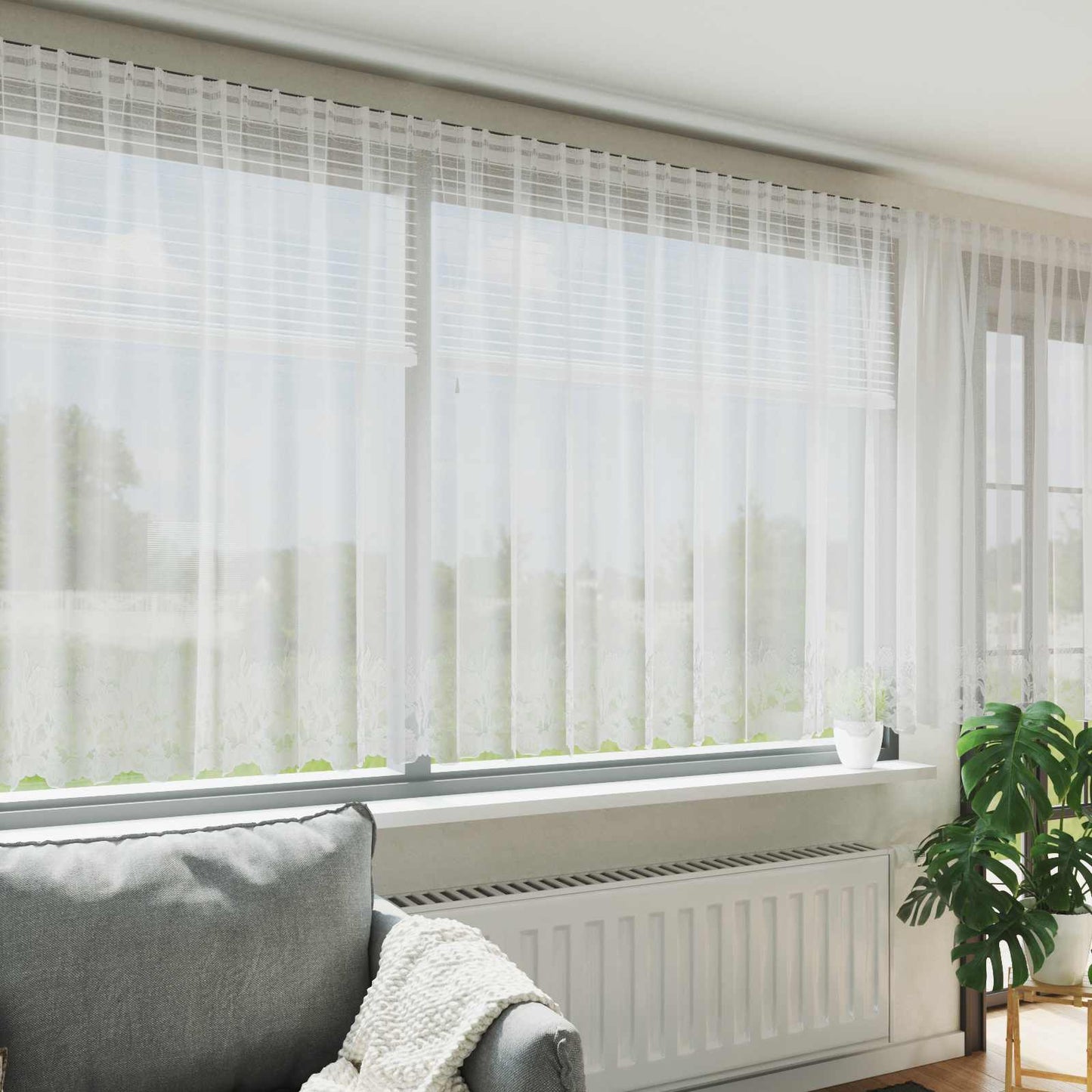 Vidaxl kantgordijn met gordijnen bloemen wit 180 x 1200 cm polyester