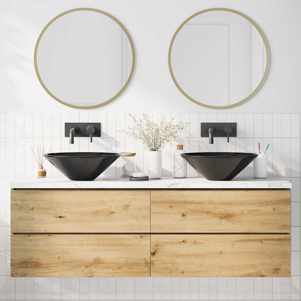Vidaxl wastafels 2 st ø42x14 cm keramiek glanzend zwart