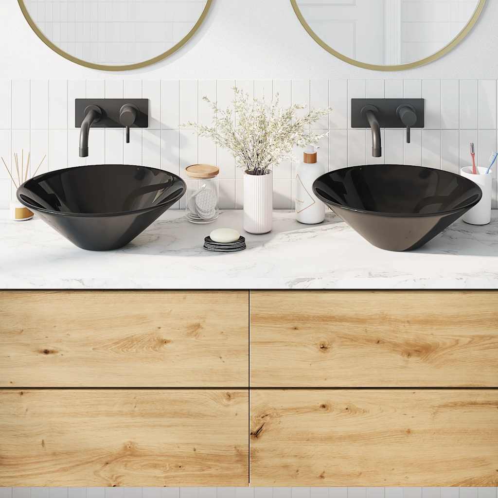 Vidaxl wastafels 2 st ø42x14 cm keramiek glanzend zwart
