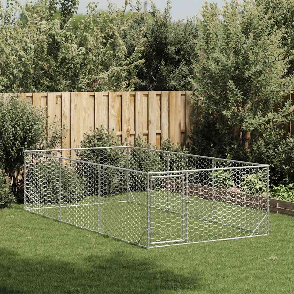Vidaxl hondenhok voor buiten met deur 2x4x1 m gegalvaniseerd staal
