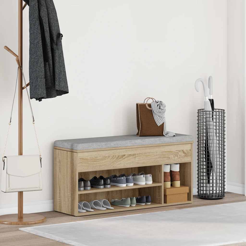 VidaXL banco zapatero 102x30,5x45 cm madera contrachapada color roble sonoma