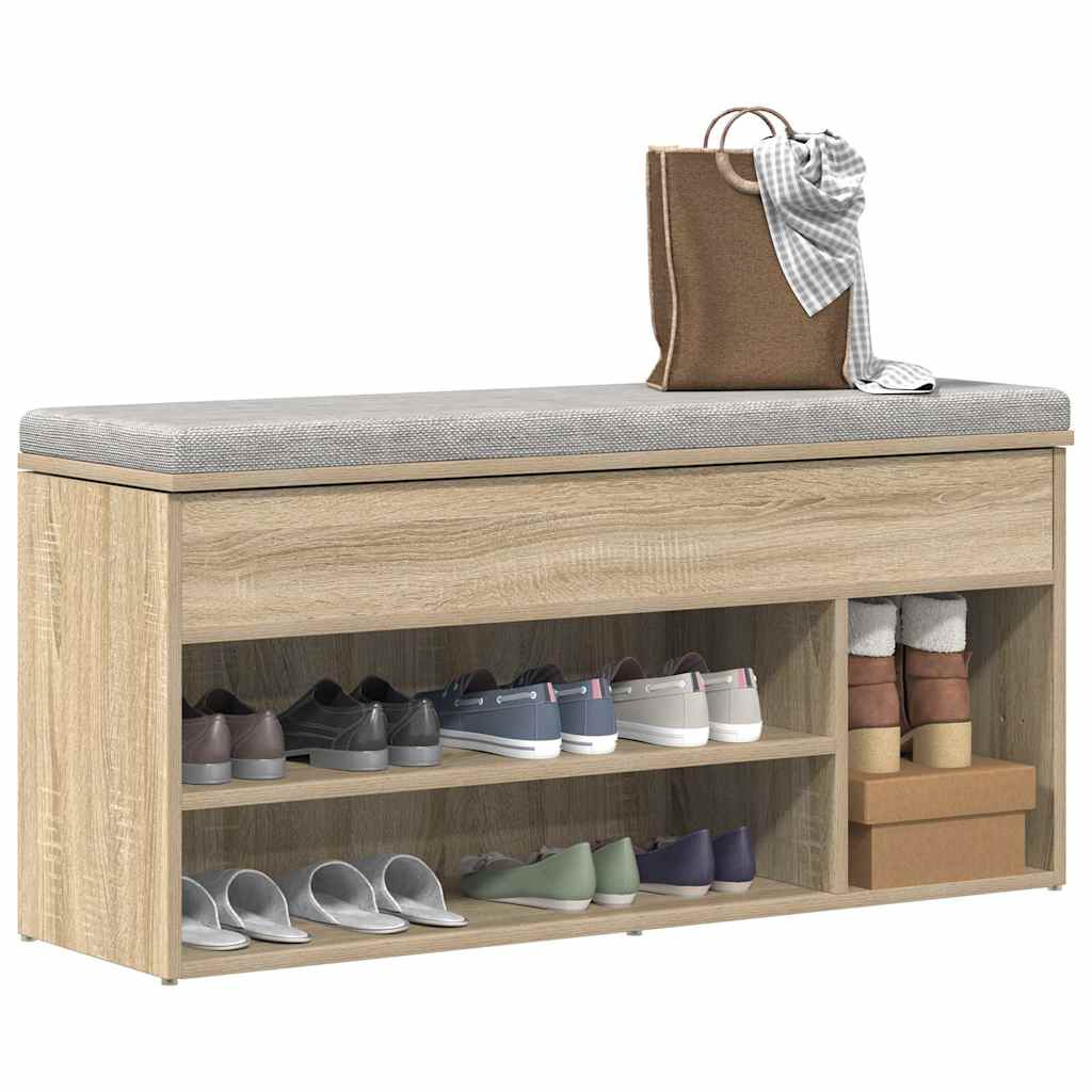 VidaXL banco zapatero 102x30,5x45 cm madera contrachapada color roble sonoma