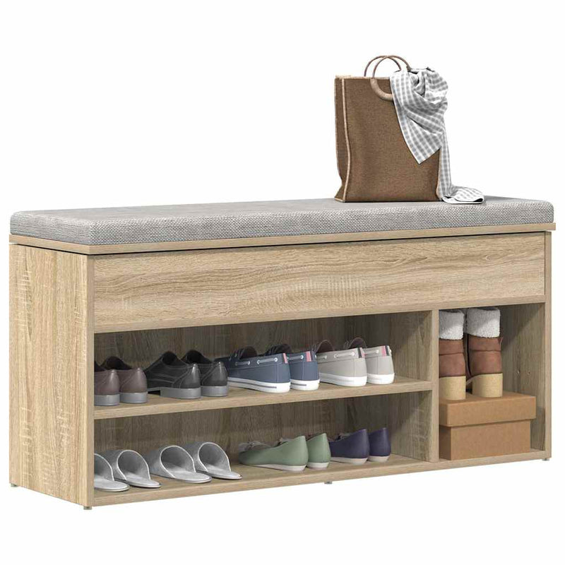 Vidaxl schoenenbank 102x30,5x45 cm bewerkt hout sonoma eikenkleurig