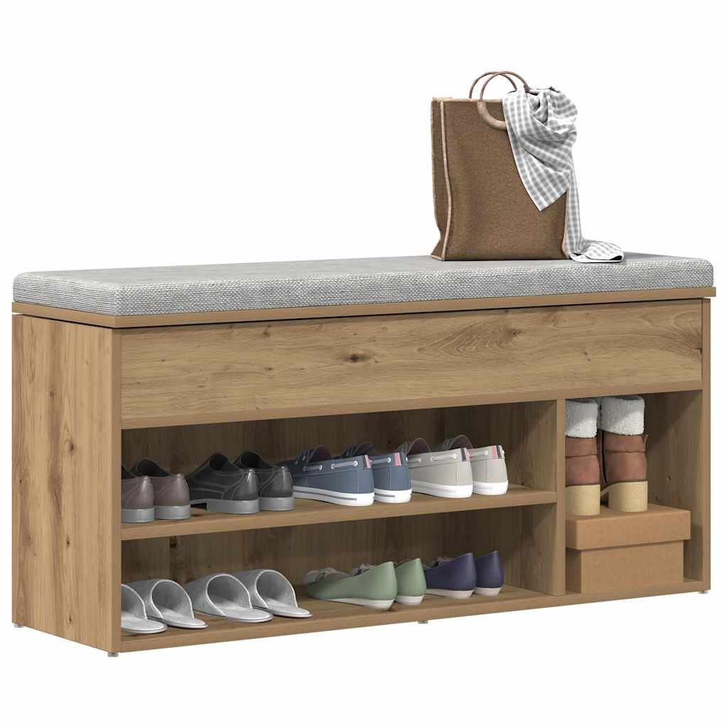 Banco zapatero VidaXL 102x30,5x45 cm madera elaborada, color roble artesanal