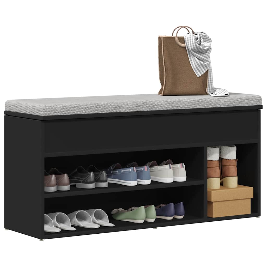 VidaXL banco zapatero 102x30,5x45 cm acabado madera negro