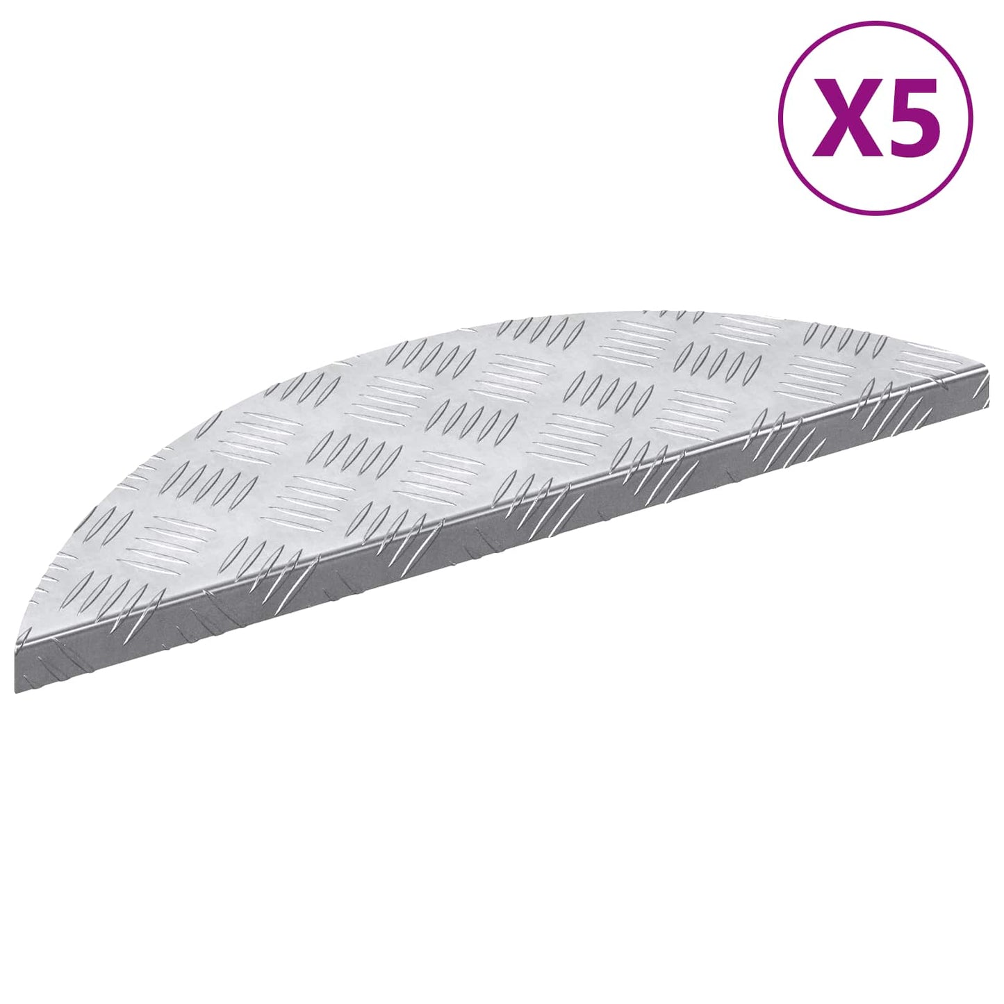 Vidaxl trap tread halvemaanvormig 5 pcs zilver 60 x 18 cm aluminium