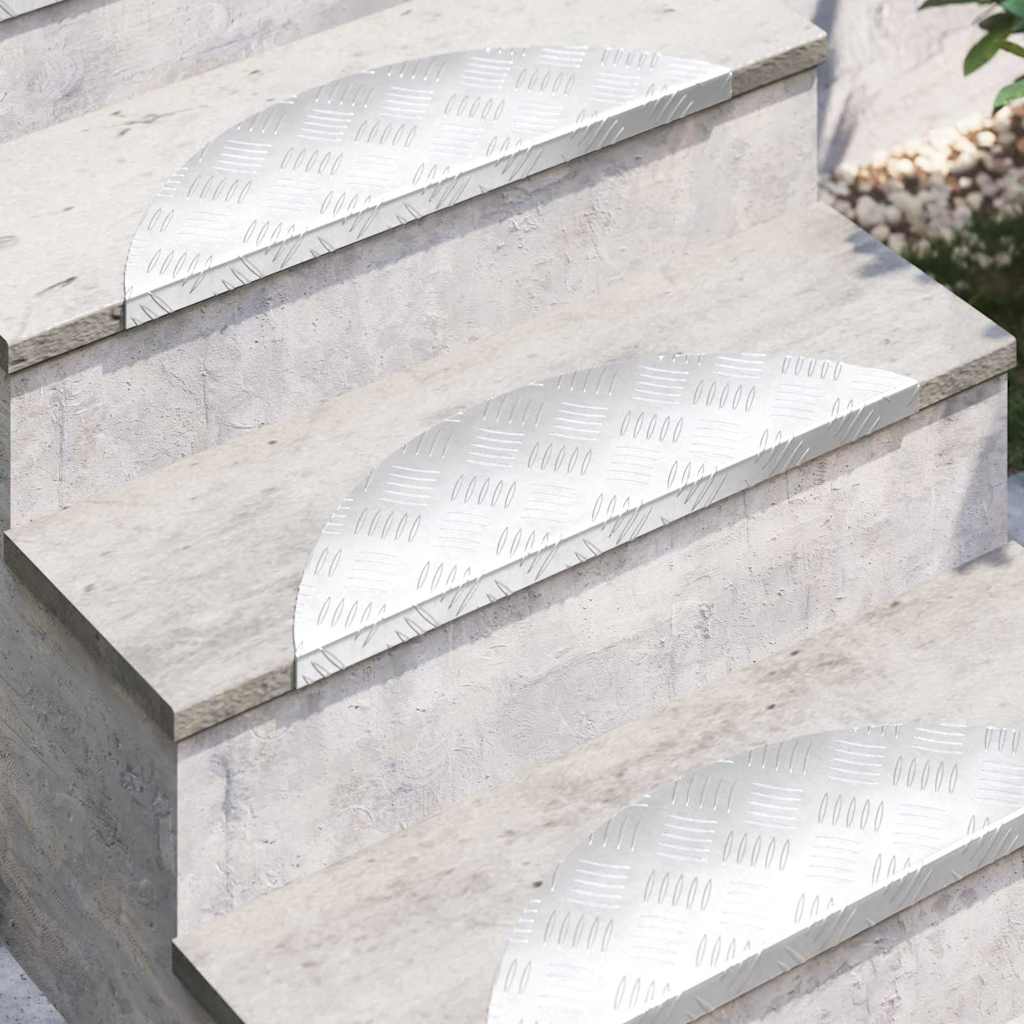 Vidaxl gradino per scale a forma di mezzaluna 15 pz argento 60 x 18 cm alluminio