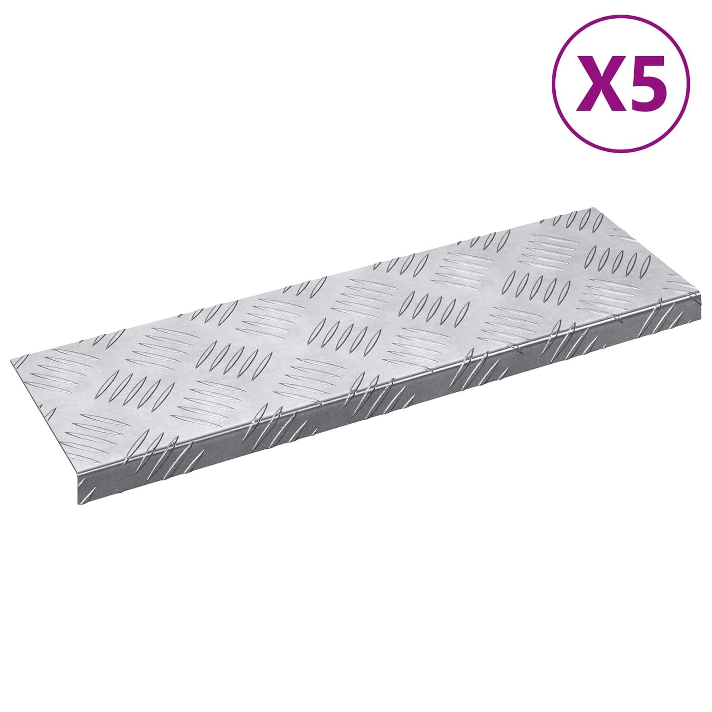 Vidaxx peldaño de escalera rectangular 5 piezas plata 60 x 18 cm aluminio
