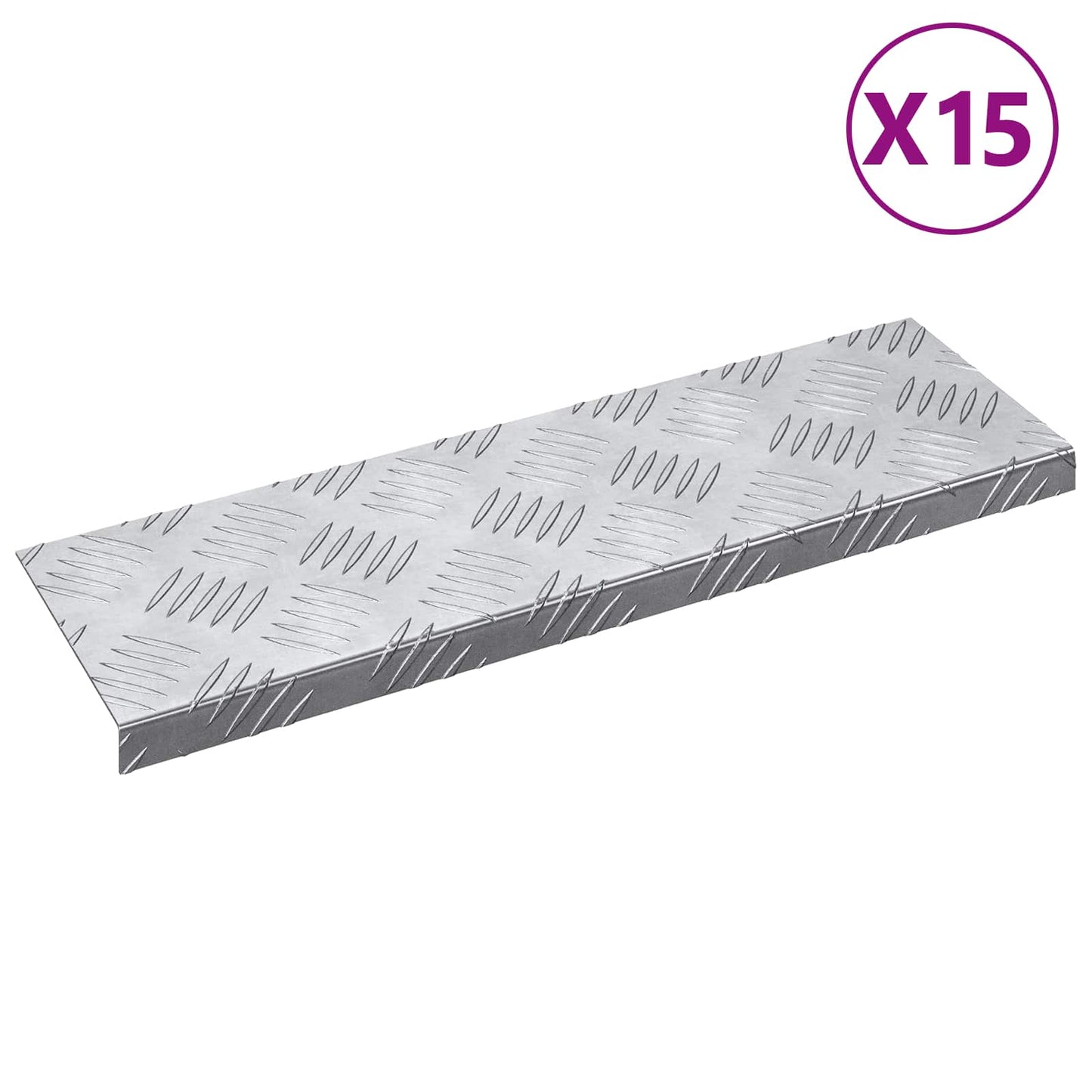 VidaXL peldaño de escalera rectangular 15 piezas plata 60 x 18 cm aluminio