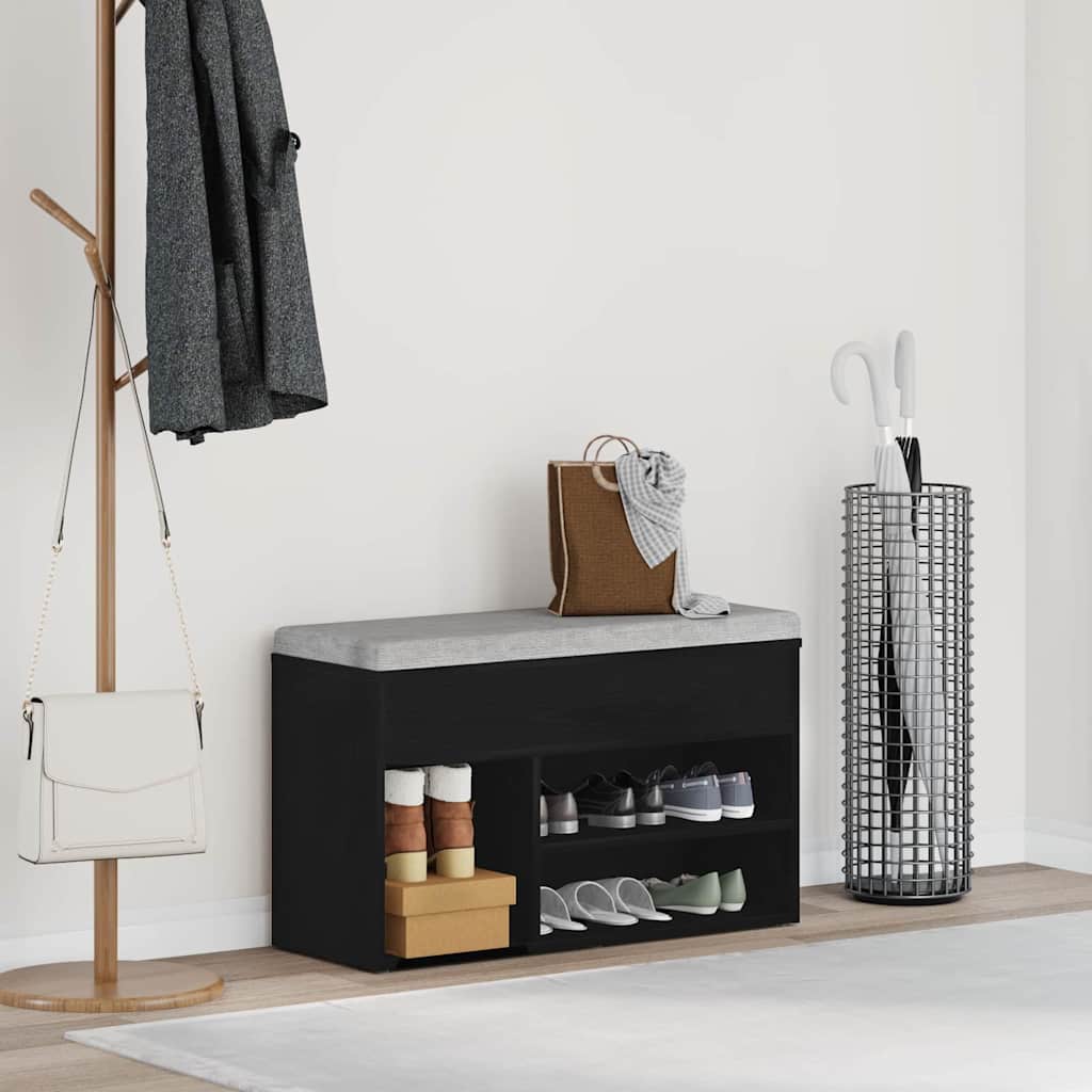 Vidaxl banco zapatero con estante roble negro 80 x 30 x 45 cm madera contrachapada