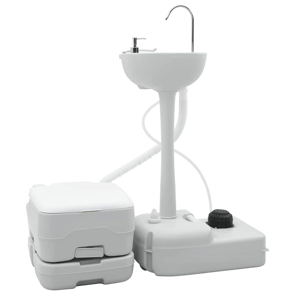 VidaXL set de aseo camping 2 piezas gris y blanco