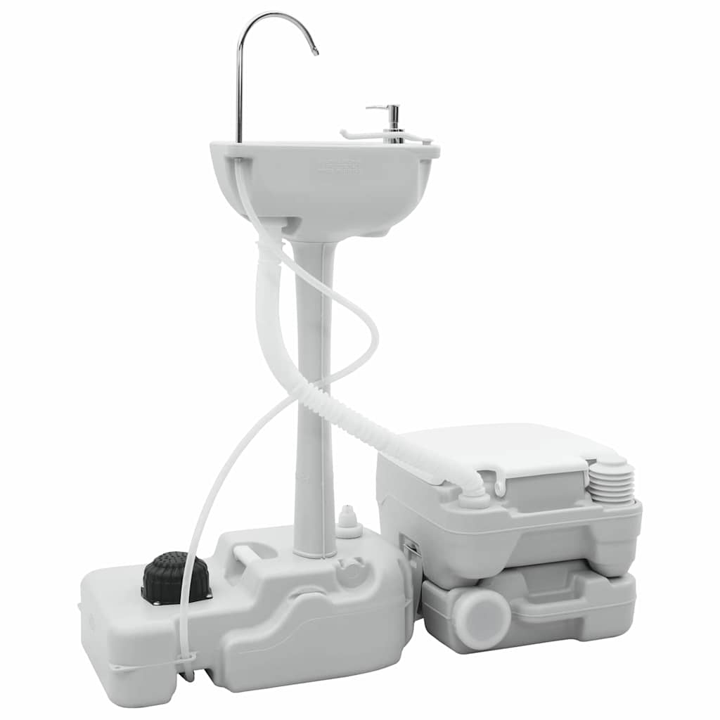 VidaXL set de aseo camping 2 piezas gris y blanco