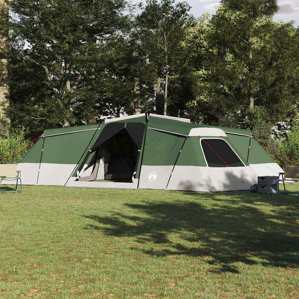 Tienda de campaña familiar vidaxx con techo y almacenamiento tafetán verde 833 x 585 x 216 cm