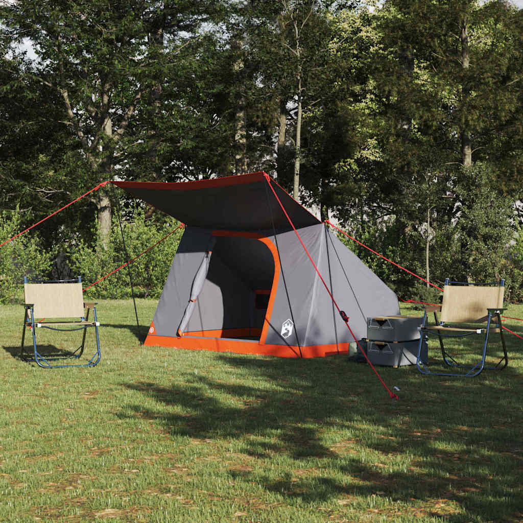 Vidaxl camping tent met dak grijs en oranje 223 x 163 x 130 cm taft