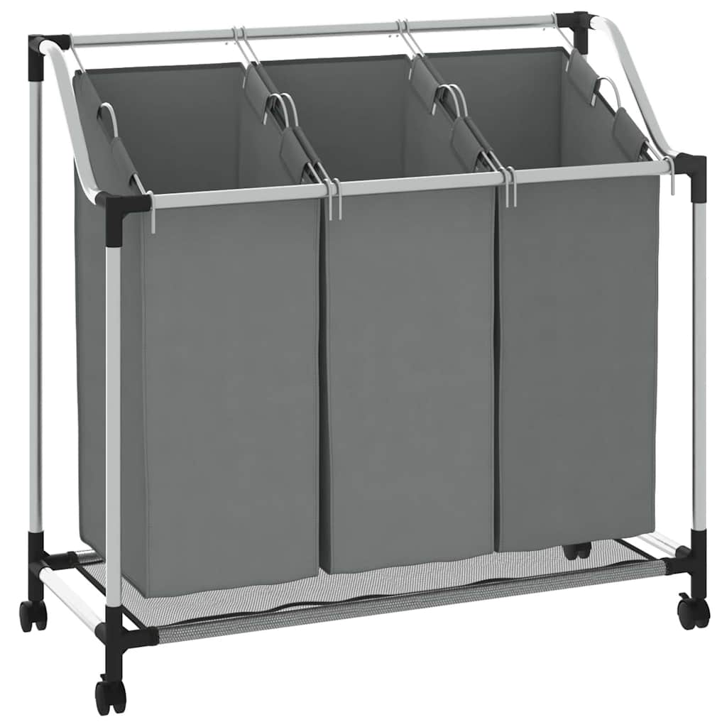 Cesto portabiancheria VidaXL con ruote, 3 scomparti, grigio