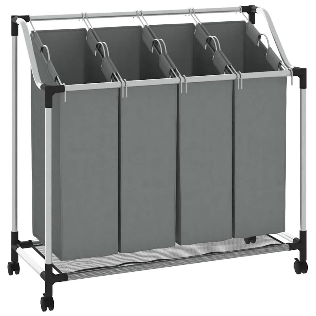 Portabiancheria VidaXL con ruote, 4 scomparti, grigio