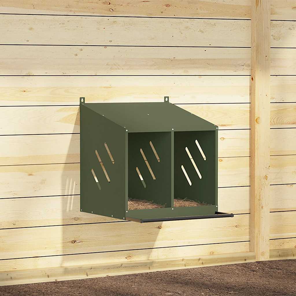 Nido per galline VidaXL con 2 scomparti in metallo verde oliva