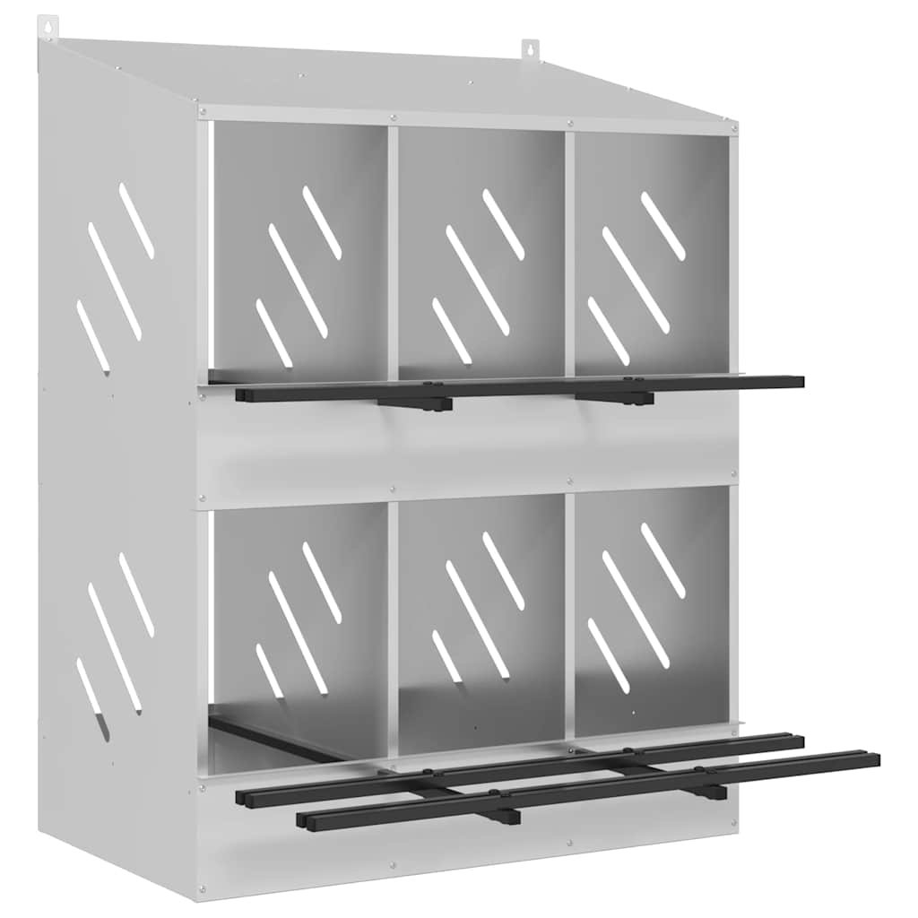 Caja nido para gallinas vidaxl con 6 compartimentos de metal galvanizado color plata