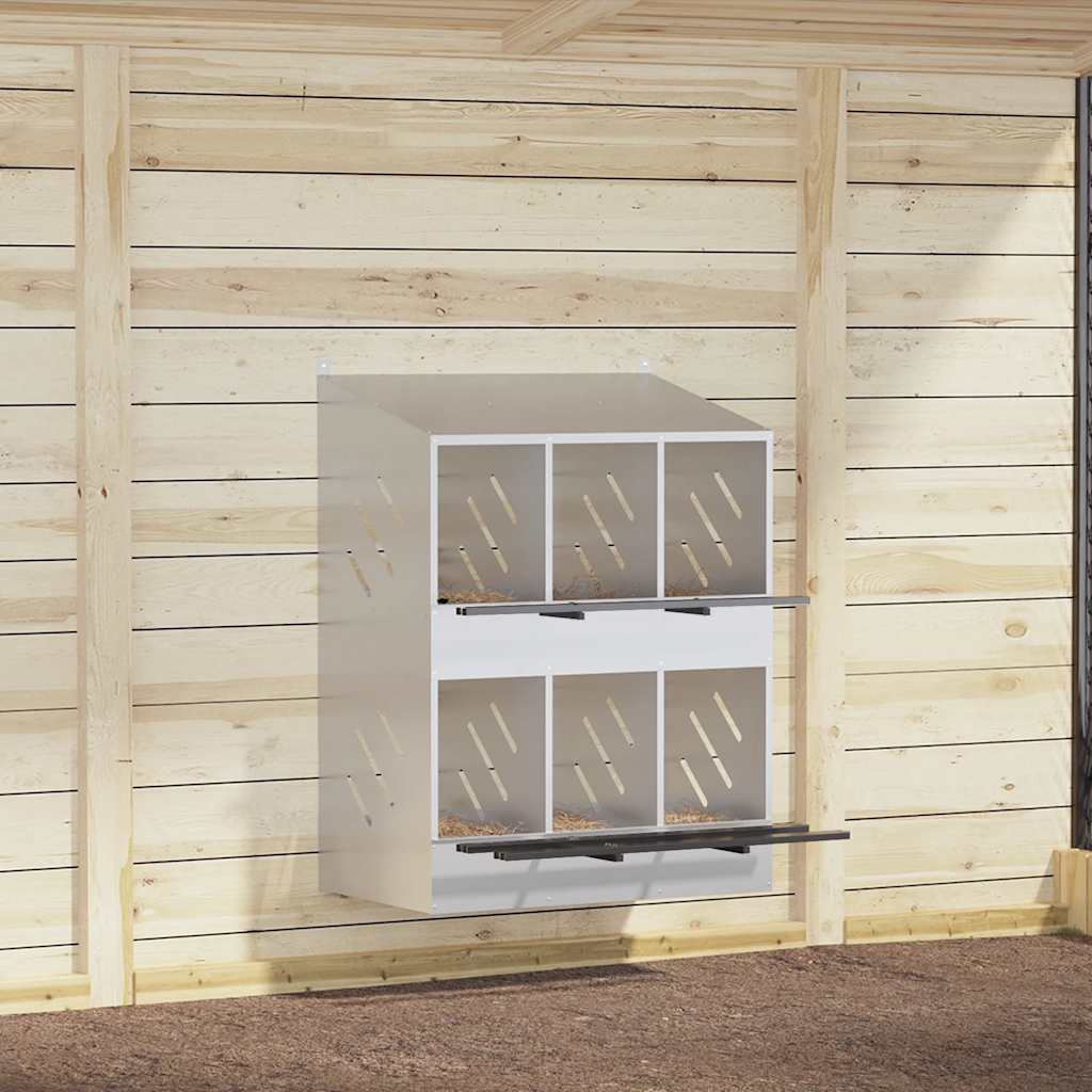 Caja nido para gallinas vidaxl con 6 compartimentos de metal galvanizado color plata