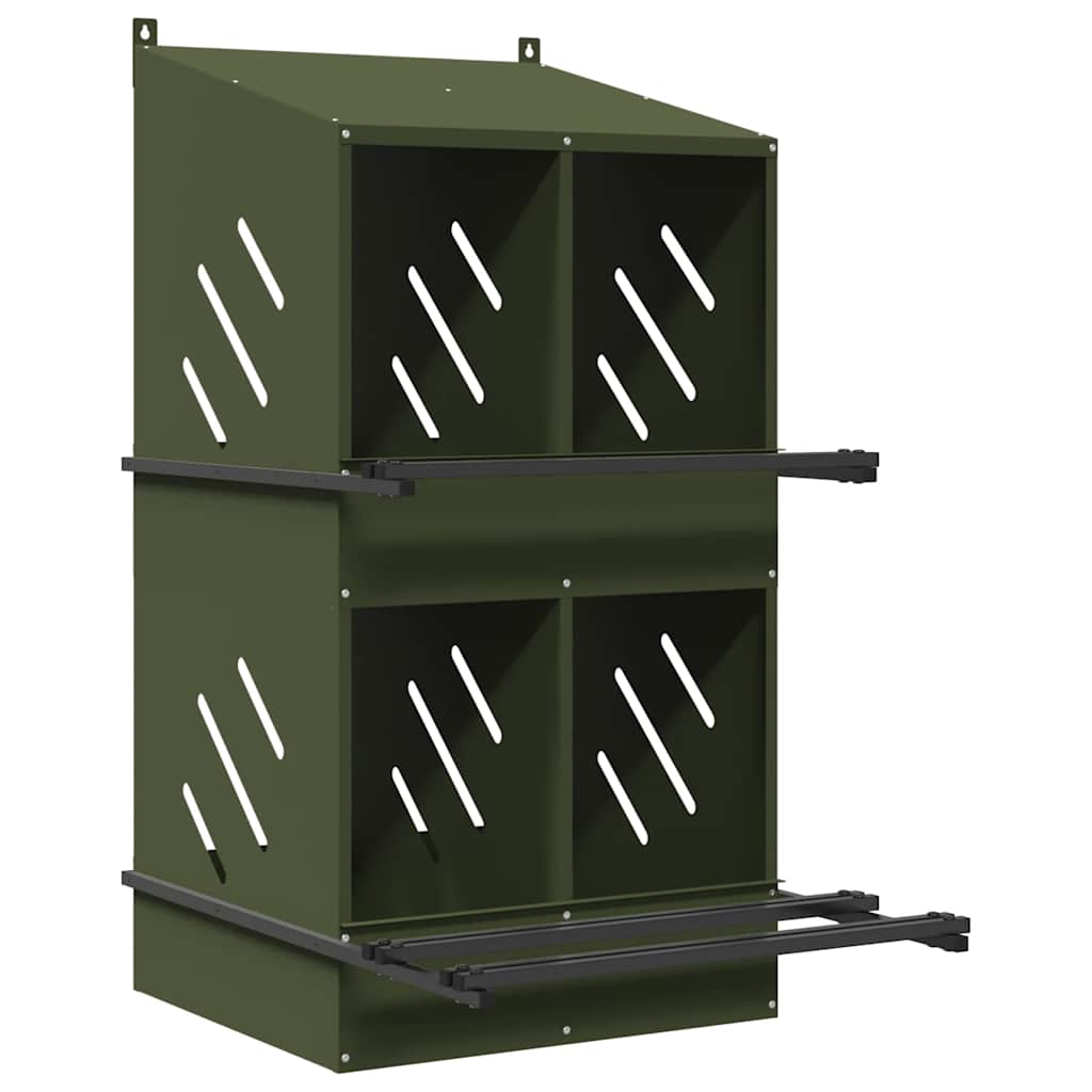 Nido per galline VidaXL con 4 scomparti in metallo verde oliva