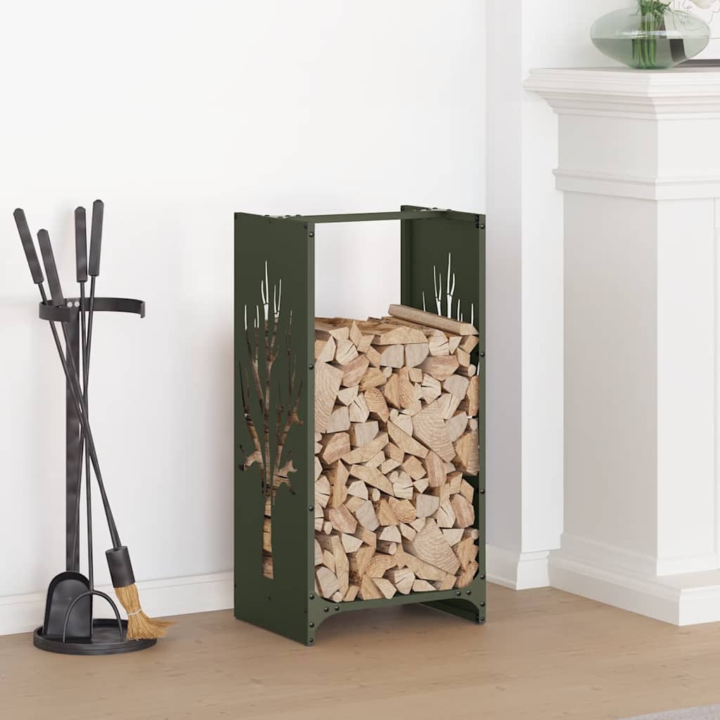 Vidaxl brandhoutrek 40x30x80 cm koudgewalst staal olijfgroen