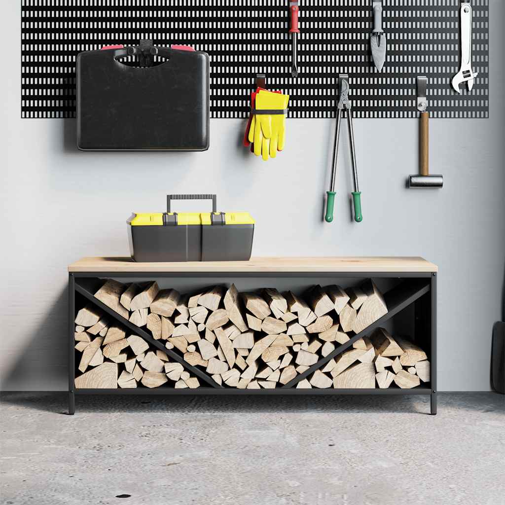 Leñero VidaXL con tapa de madera 100,5x35,5x40 cm negro