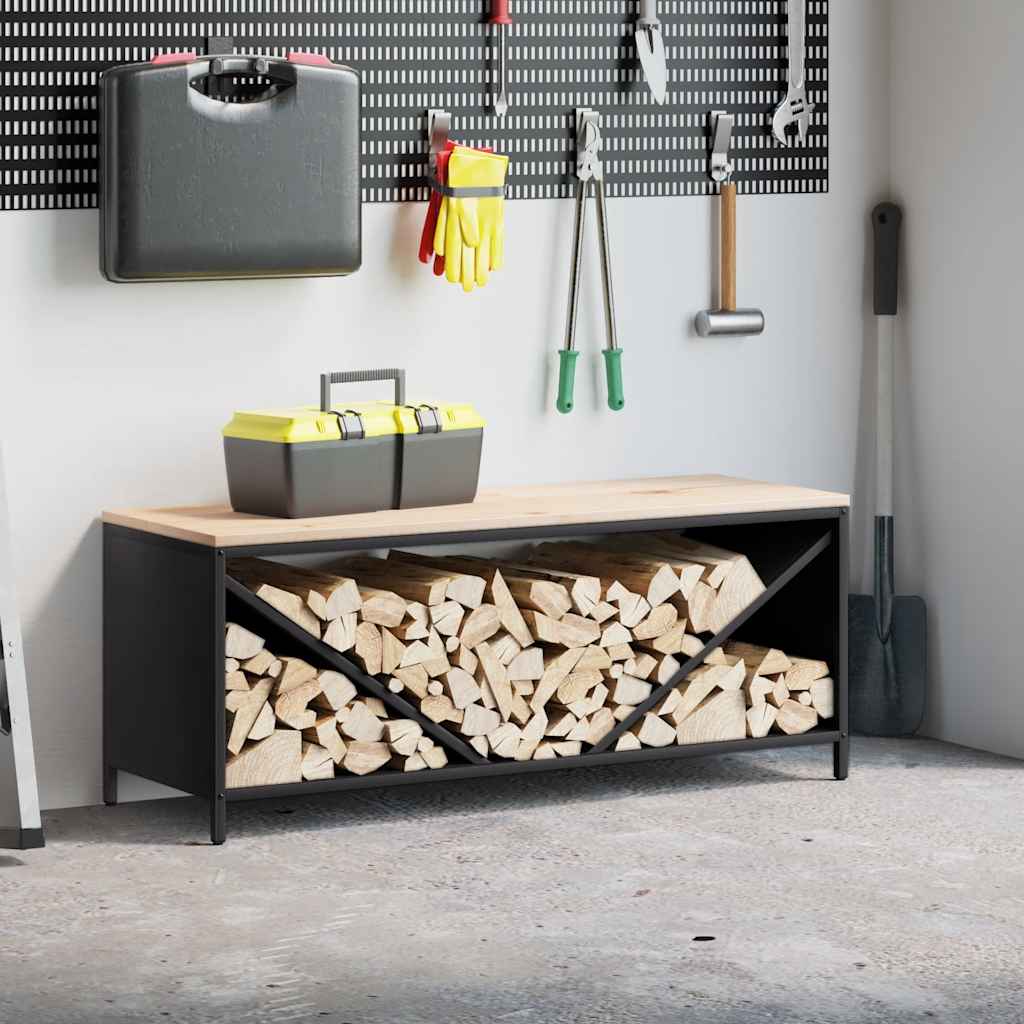 Leñero VidaXL con tapa de madera 100,5x35,5x40 cm negro