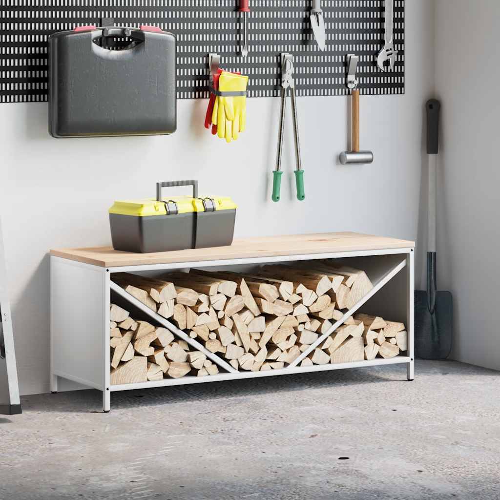 Leñero VidaXL con tapa de madera 100,5x35,5x40 cm blanco