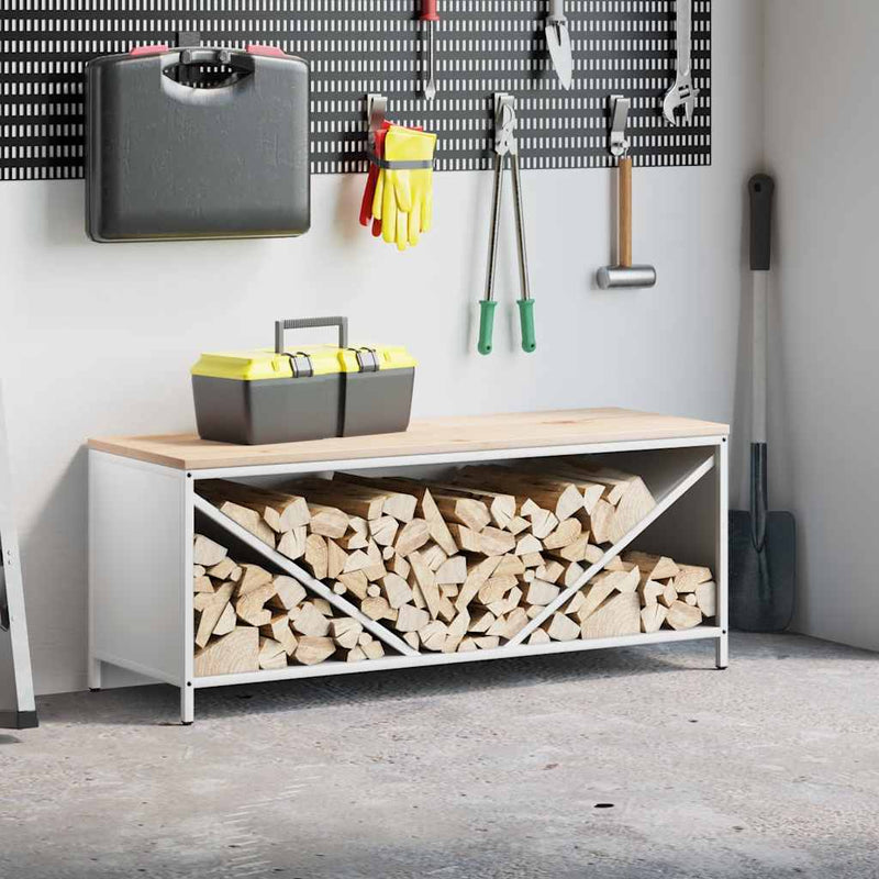 Leñero VidaXL con tapa de madera 100,5x35,5x40 cm blanco