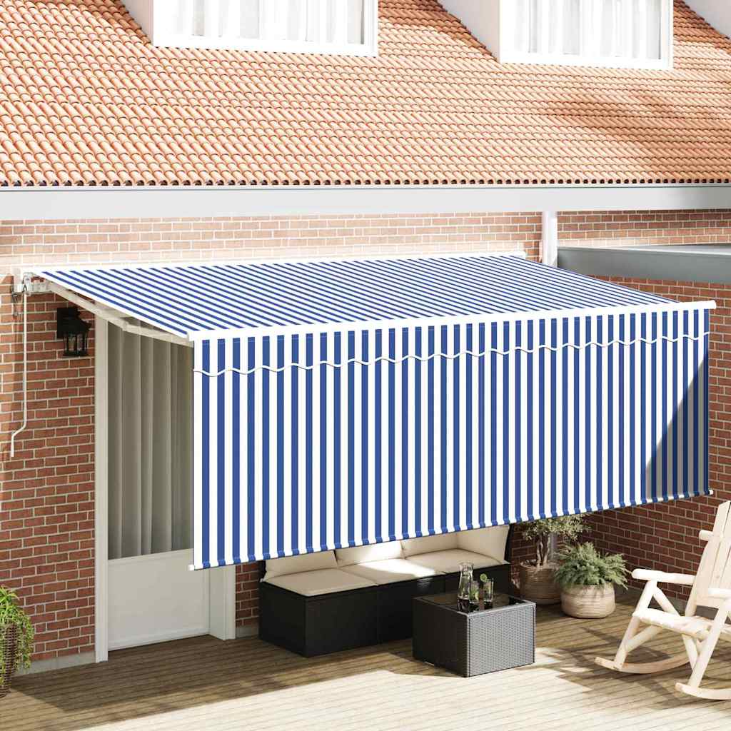 Ombrellone pieghevole Vidaxx in tessuto a righe blu 350 x 200 cm