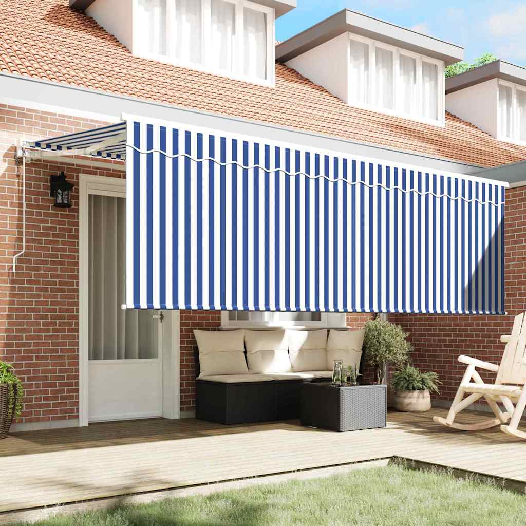 Ombrellone pieghevole Vidaxx in tessuto a righe blu 350 x 200 cm