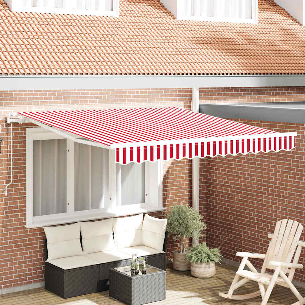 Vidaxl inklapbaar zonnescherm rood en wit 350 x 250 cm stof