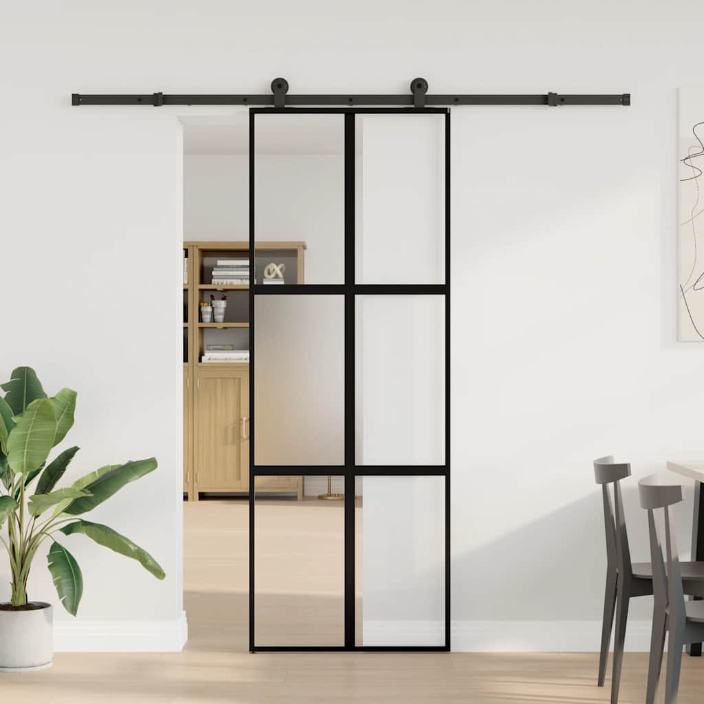 Puerta corredera VidaXL con herrajes 76x205 cm vidrio templado y aluminio