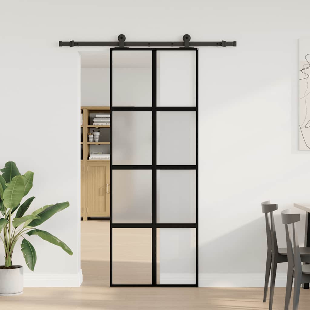 Puerta corredera VidaXL con herrajes 76x205 cm vidrio templado y aluminio
