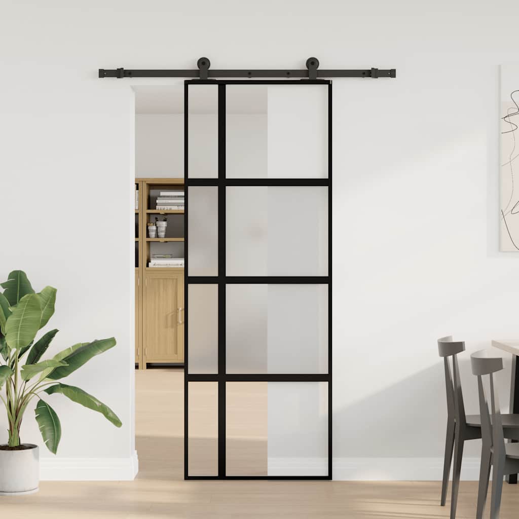 Puerta corredera VidaXL con herrajes 76x205 cm vidrio templado y aluminio