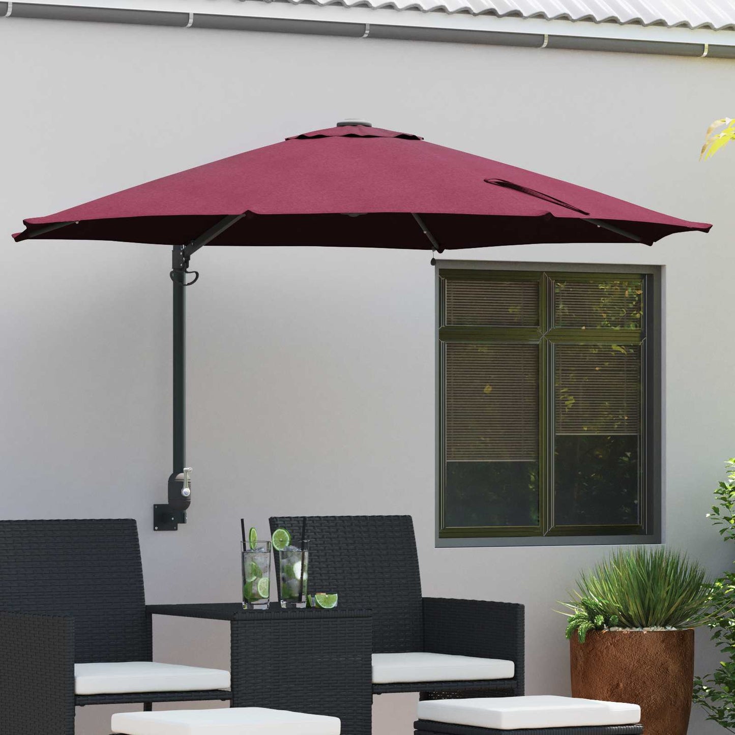 Ombrellone da giardino Vidaxxl rosso bordeaux 248 x 248 x 148 cm poliestere e acciaio