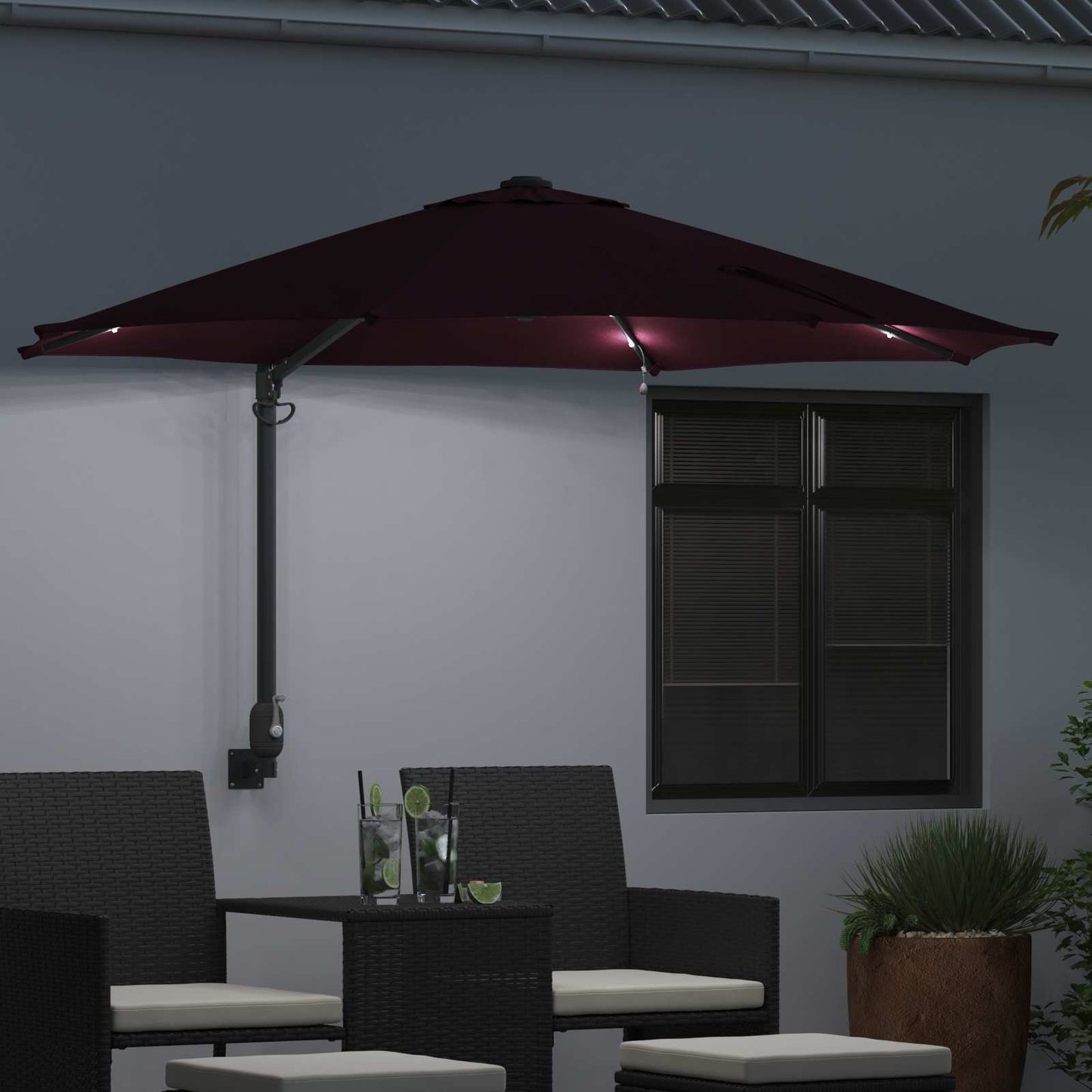 Ombrellone da giardino Vidaxxl rosso bordeaux 248 x 248 x 148 cm poliestere e acciaio