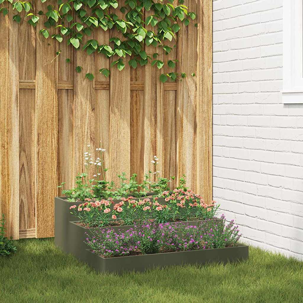 Vaso da fiori da giardino Vidaxl verde oliva 90 x 90 x 35 cm in acciaio laminato a freddo