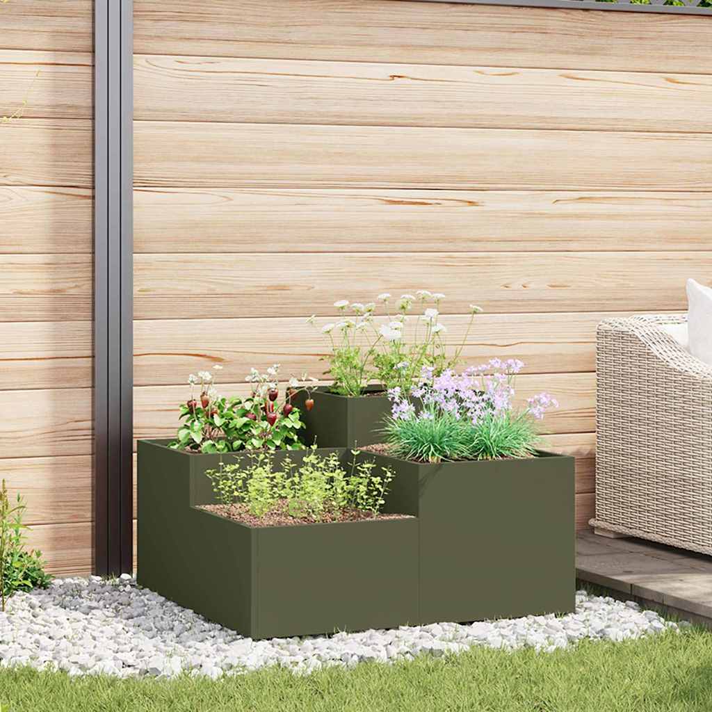Vidaxxl macetero de jardín verde oliva 100 x 100 x 48 cm acero