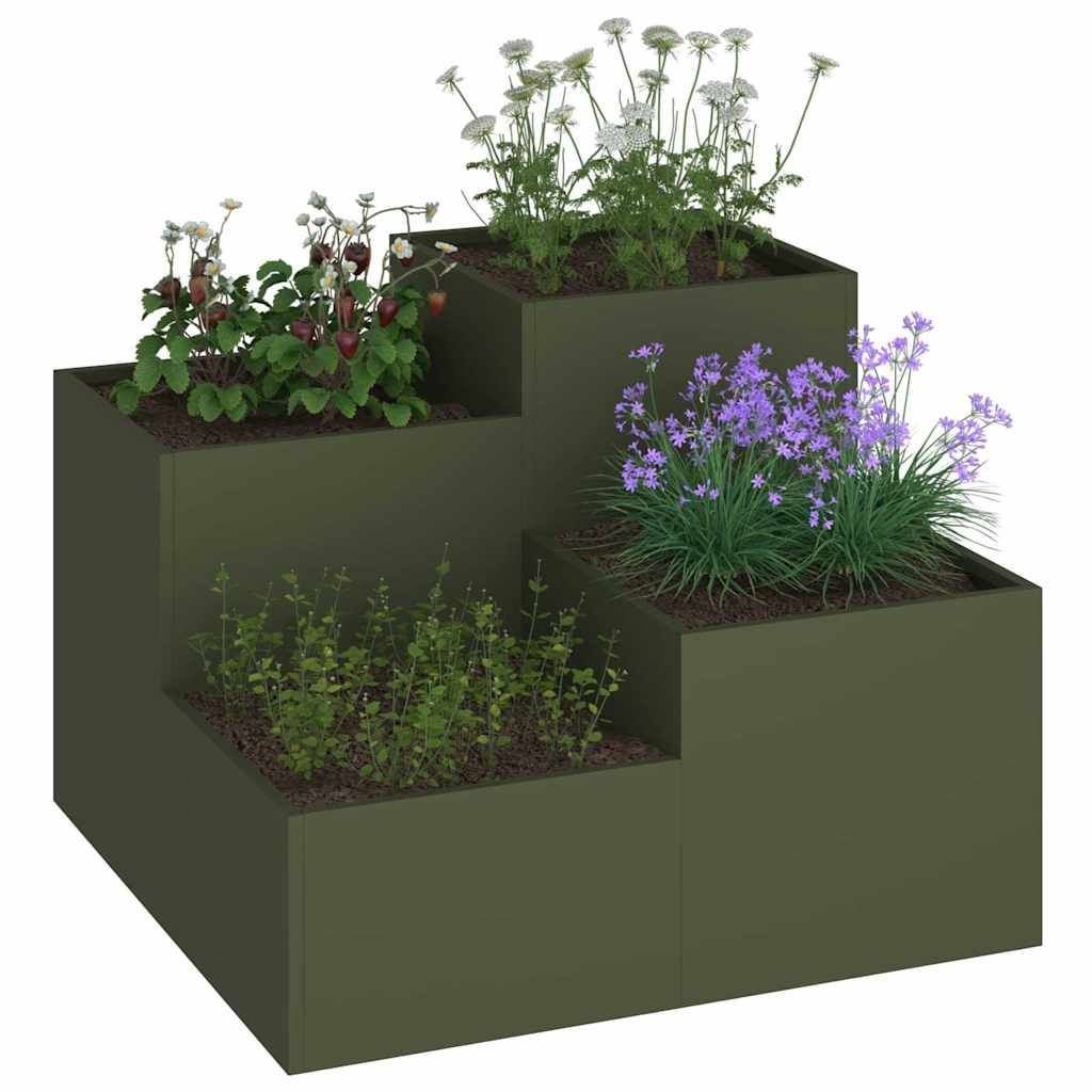 Vaso da fiori da giardino Vidaxxl verde oliva 100 x 100 x 60 cm in acciaio