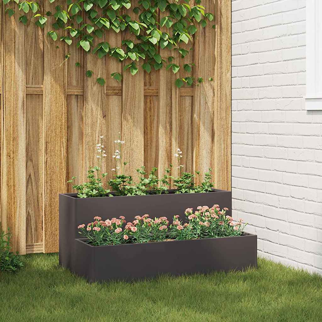 Vaso da fiori da giardino Vidaxl nero 100 x 60 x 45 cm in acciaio laminato a freddo