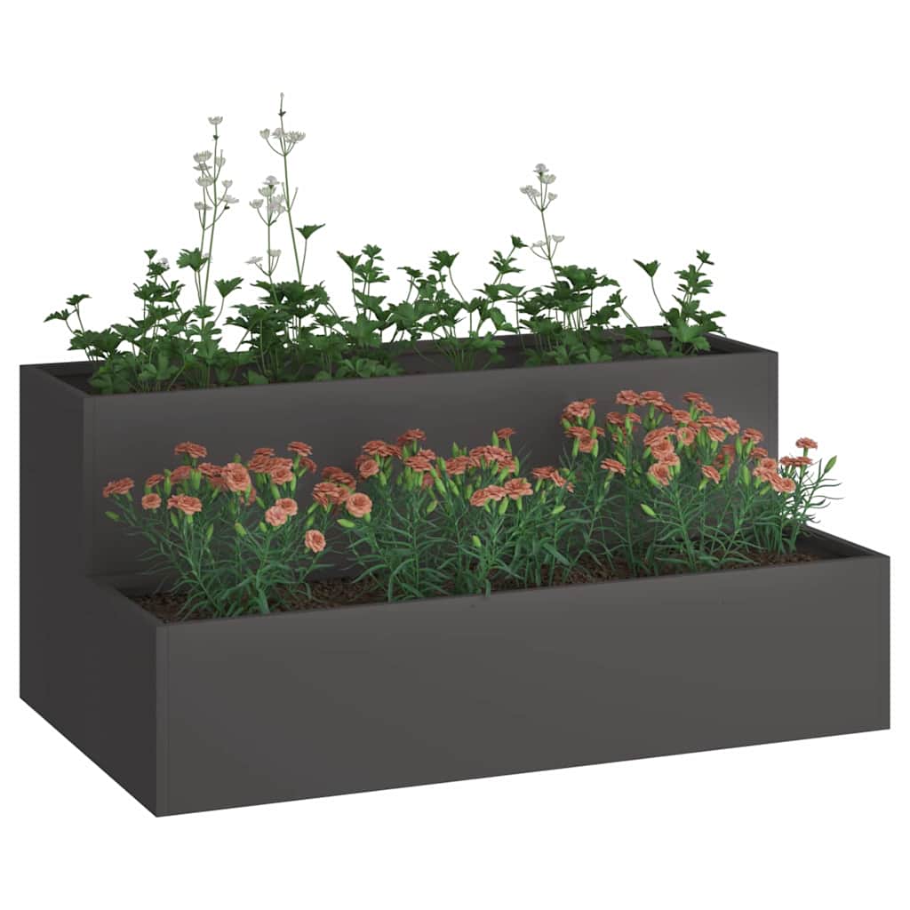 Vaso da fiori da giardino Vidaxl nero 100 x 60 x 45 cm in acciaio laminato a freddo