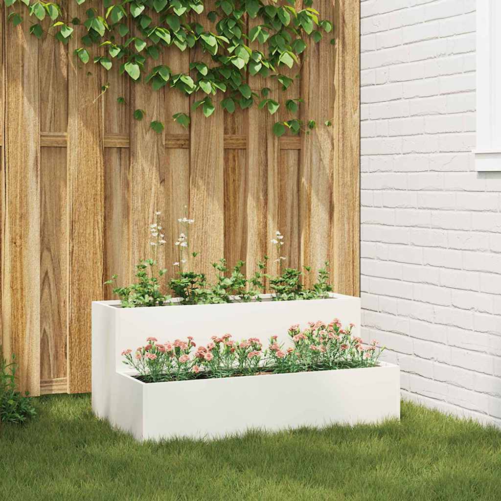 Vaso da fiori da giardino Vidaxl bianco 100 x 60 x 45 cm in acciaio laminato a freddo