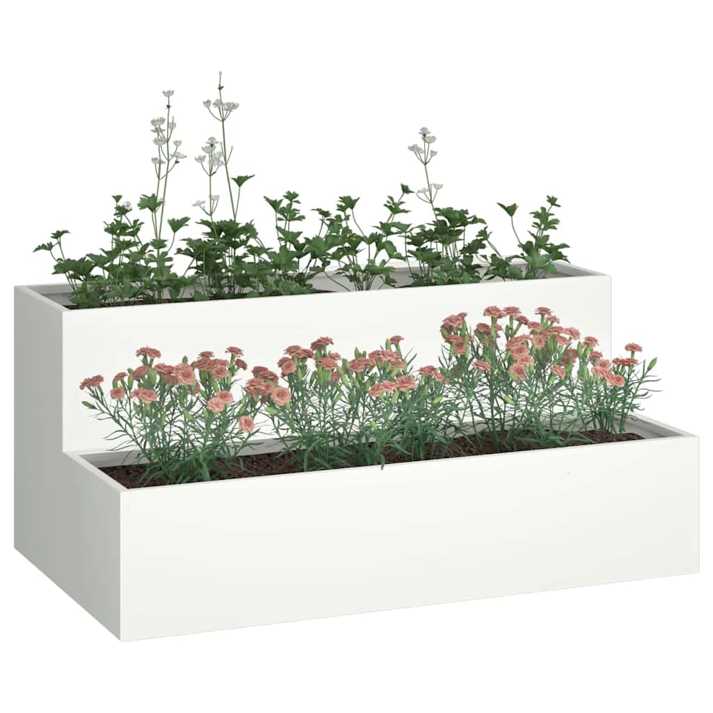 Vaso da fiori da giardino Vidaxl bianco 100 x 60 x 45 cm in acciaio laminato a freddo