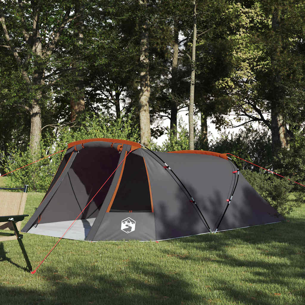 Vidaxl tunneltent met dak grijs en oranje 328 x 228 x 115 cm