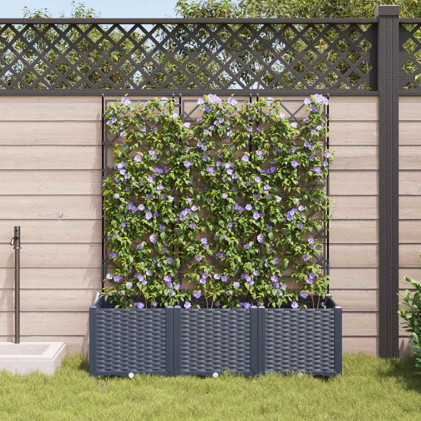 Vaso da fiori da giardino Vidaxxl 3 pezzi grigio 120 x 40 x 143 cm in acciaio