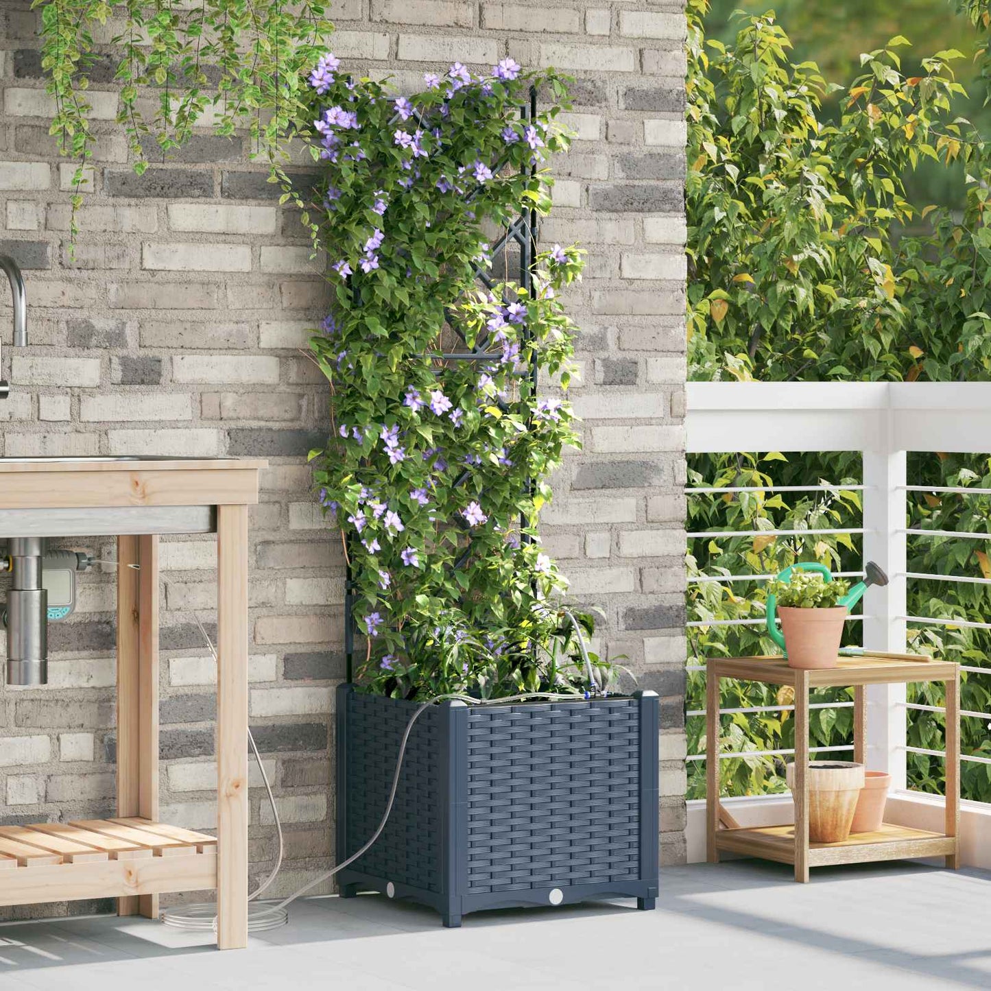 Vaso da fiori da giardino VidaXL grigio 40 x 40 x 142 cm in acciaio