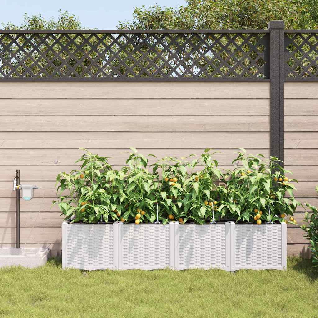 VidaXL macetero de jardín 4 piezas acero blanco