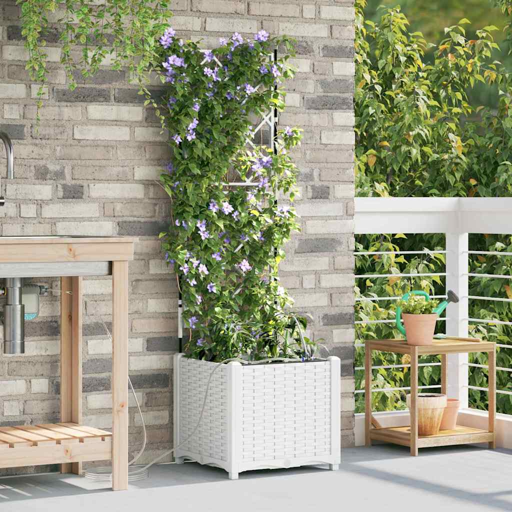 VidaXL macetero de jardín blanco 40 x 40 x 142 cm acero